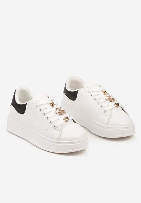 Biało-Czarne Sneakersy na Platformie Wykończone Cyrkoniowymi Aplikacjami Vliorina