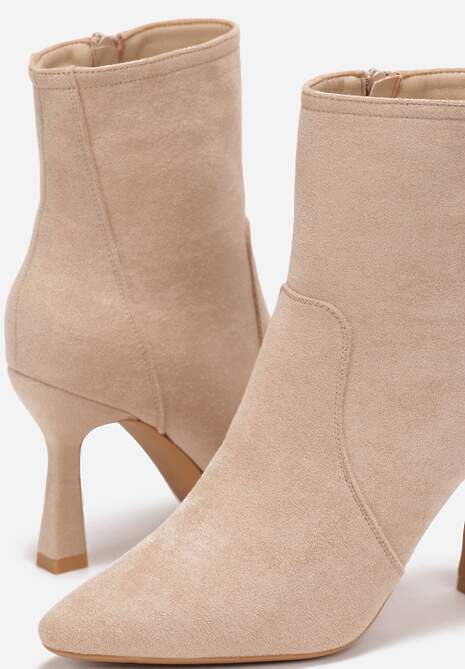 Beżowe Botki na Szpilce z Ekozamszu Somina
