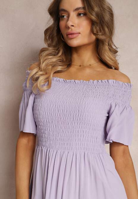 Fioletowa Sukienka Hiszpanka Mini z Wiskozy Folna