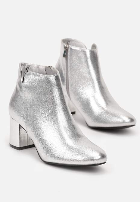 Srebrne Metaliczne Botki na Niskim Słupku Serapana