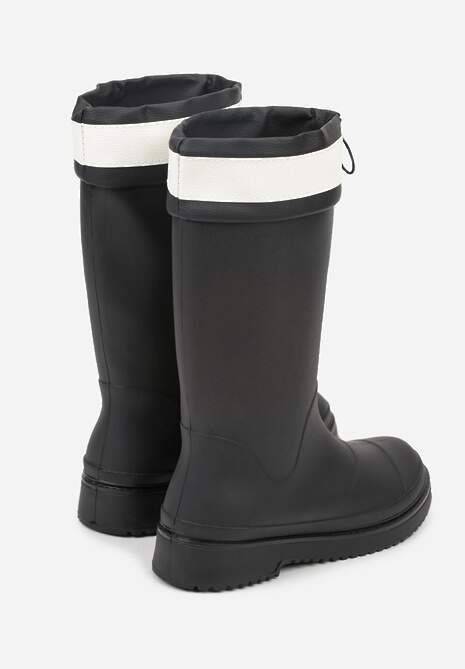 Czarne Kalosze Ozdobione Napisem ze Ściągaczem przy Cholewce Voslia