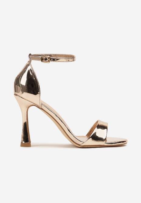 Szampańskie Sandały na Szpilce Vices z Wkładką ze Skóry Naturalnej Lumarete