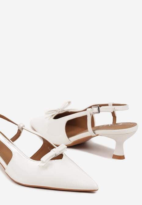 Białe Sandały Lakierowane na Kaczuszce Typu Slingback z Kokardą Nonarilin