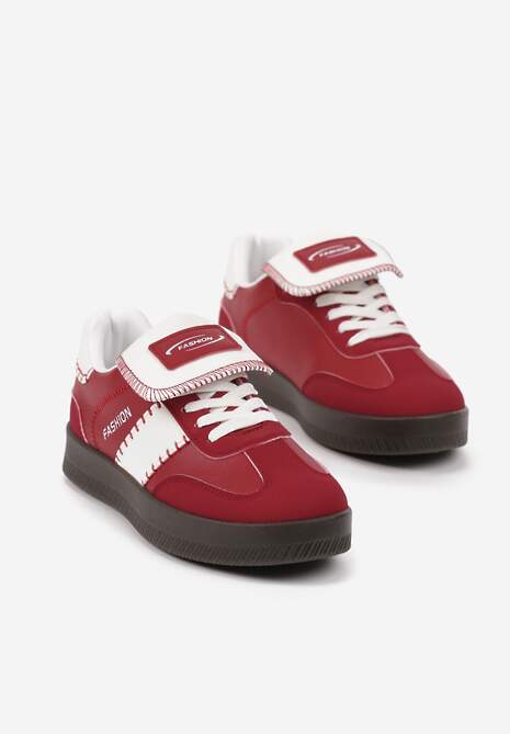 Czerwone Sneakersy na Platformie z Kontrastującymi Detalami i Wywiniętym Językiem Amirila