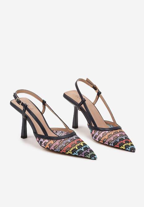 Granatowe Plecione Szpilki ze Szpiczastym Noskiem i Odkrytą Piętą Ulinore