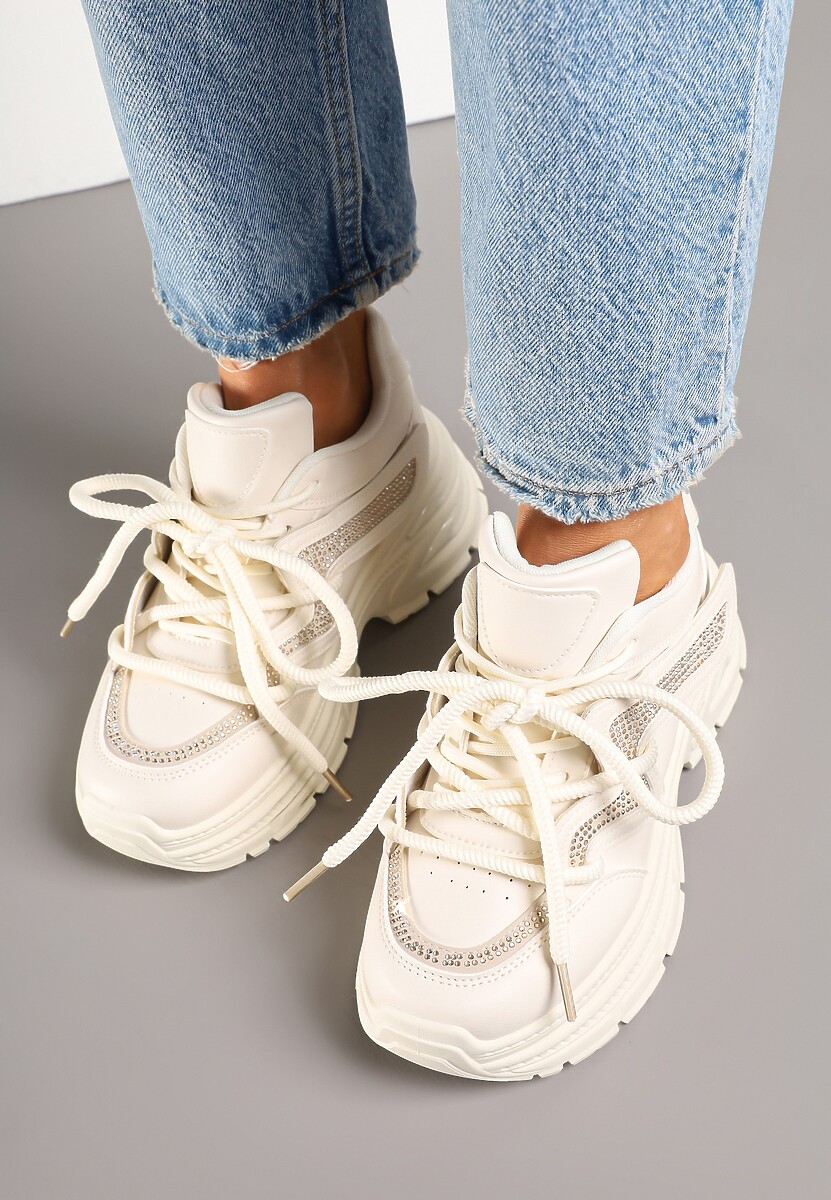 Beżowe Sneakersy na Platformie z Grubymi Sznurówkami Kilanne