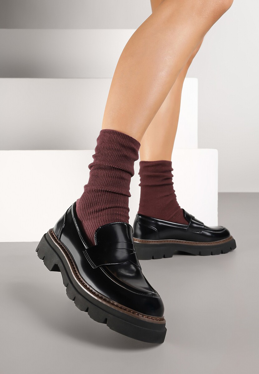 Czarne Mokasyny Lakierowane Nappria