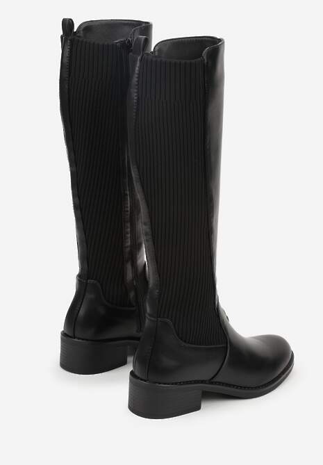 Czarne Casualowe Kozaki Typu Muszkieterki na Płaskiej Podeszwie Belissae