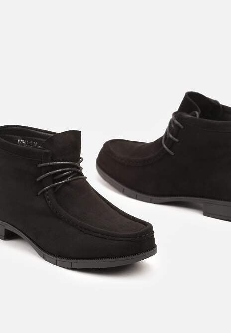 Czarne Botki na Płaskiej Podeszwie z Ozdobnymi Przeszyciami Zinrra