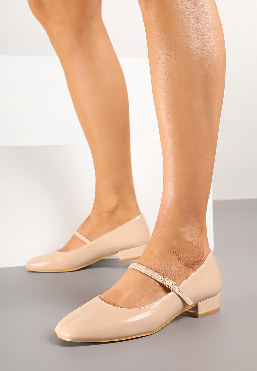 Beżowe Czółenka na Niskim Obcasie Zapinane na Sprzączkę przy Pasku Artia