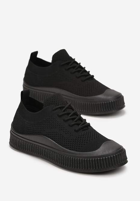 Czarne Trampki z Siateczkową Cholewką i Tłoczoną Podeszwą Lalnai