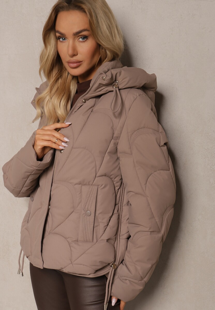 Czarna Pudełkowa Kurtka Zdobiona Pikowanymi Przeszyciami z Kapturem i Ściągaczami Ziasha