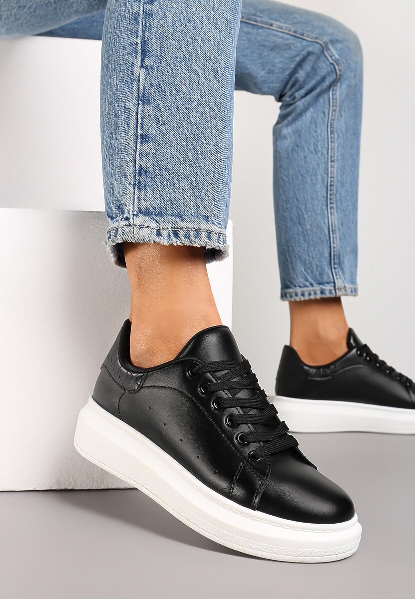 Czarno-Białe Sneakersy na Niskiej Platformie w Klasycznym Stylu Lucid Dream