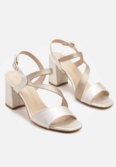 Złote Sandały na Słupku z Wkładką ze Skóry Naturalnej Natirelle