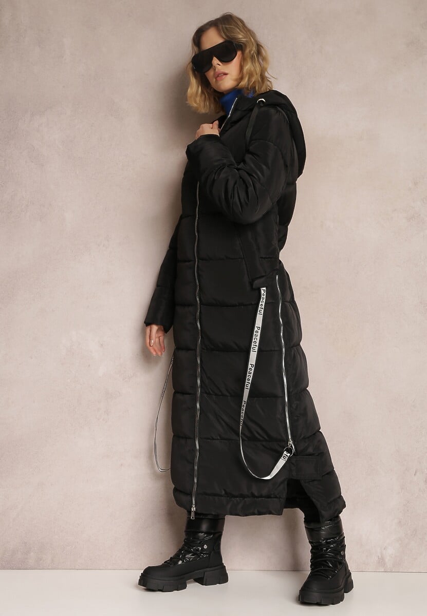 Jasnobeżowa Kurtka Długa Pikowana z Kapturem Colpids