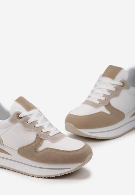 Ciemnobeżowe Sneakersy na Ozdobnej Platformie Anarinna