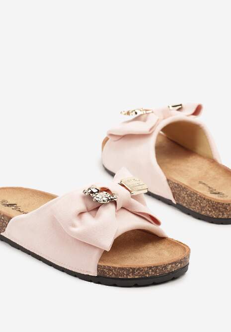 Różowe Klapki na Platformie z Korka Ozdobione Kokardą Novariae