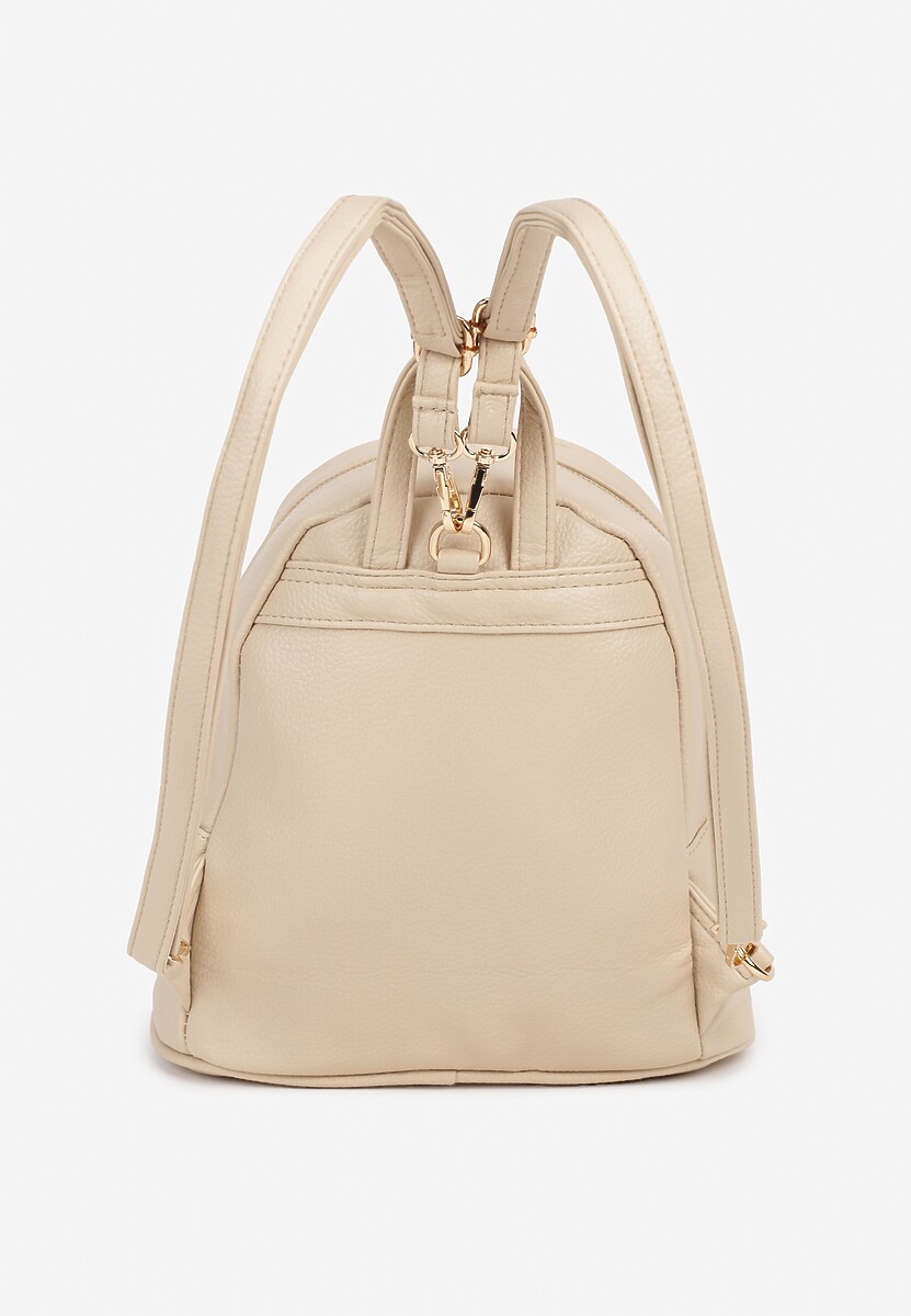 Beżowy Casualowy Plecak z Metaliczną Aplikacją i Regulowanymi Szelkami Haliriss