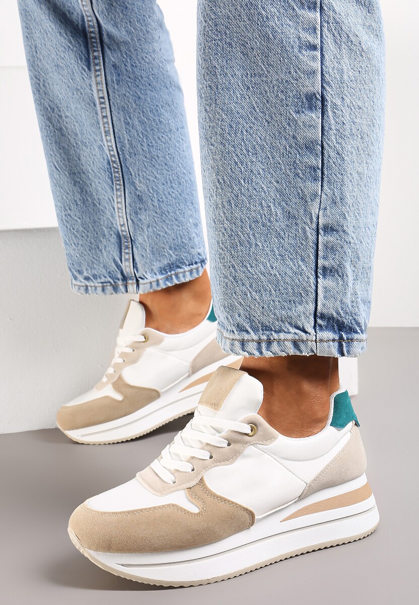 Ciemnobeżowe Sneakersy na Ozdobnej Platformie Anarinna