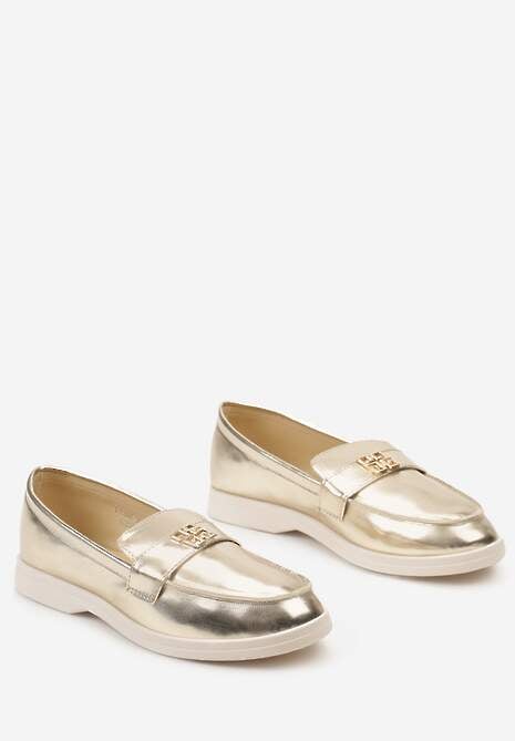 Złote Mokasyny Loafersy z Minimalistyczną Klamrą Nanahla