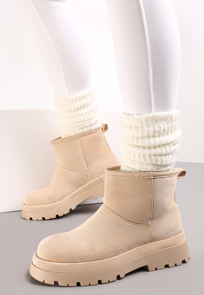 Beżowe Botki Śniegowce na Platformie Nigvale