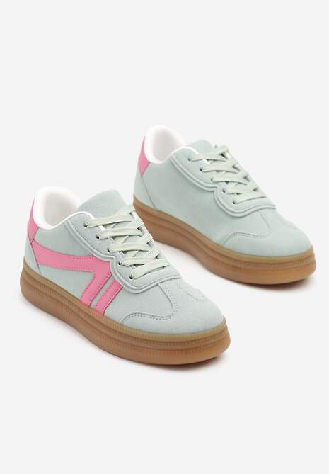 Jasnozielone Sneakersy Klasyczne Tenisówki Zdobione Przeszyciami Alatira