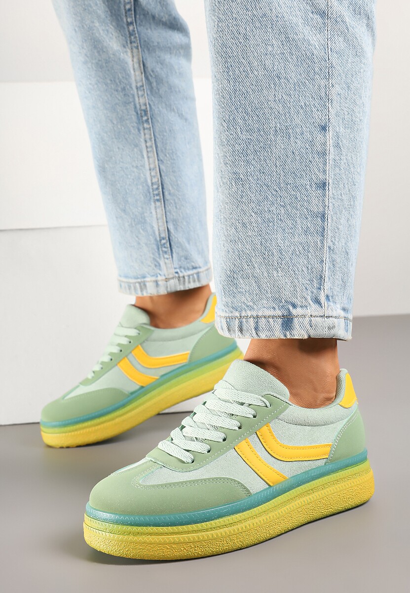 Zielono-Żółte Sneakersy Typu Kultowe Tenisówki na Niskiej Platformie Olritia