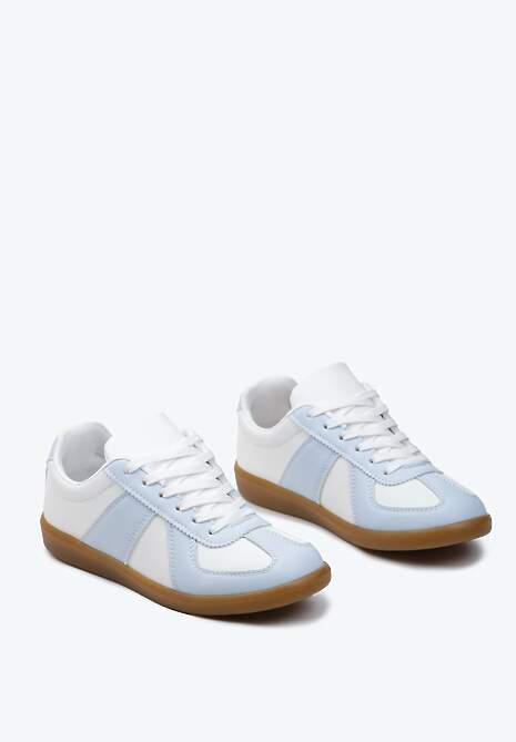 Niebiesko-Białe Sneakersy Tenisówki z Ozdobnymi Przeszyciami Sumina
