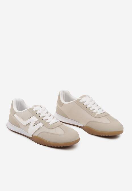 Beżowe Sneakersy w Stylu Tenisówek Ozdobione Naszywką Tanelis