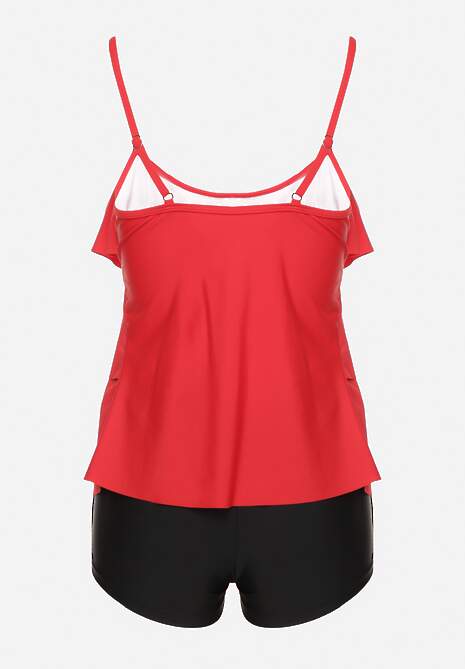 Czerwone Bikini Majtki w Stylu Szortów i Góra z Falbankami Kinerisela