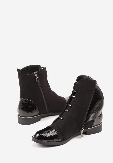 Czarne Botki Vices Ozdobione Lakierowanymi Tłoczonymi Elementami Typu Krokodyl Olema