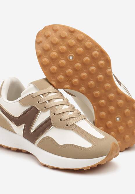 Ciemnobeżowe Sneakersy z Geometrycznym Wzorem Jenaviella