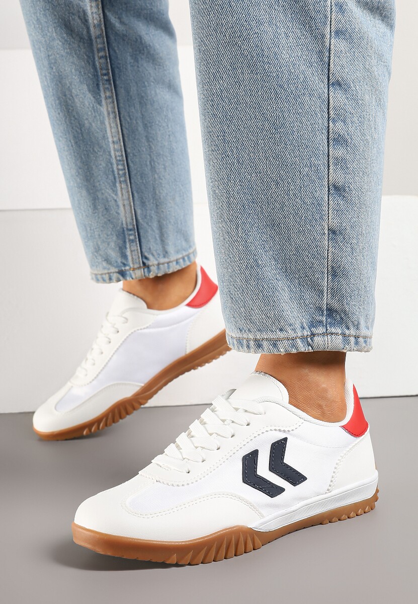 Biało-Czerwone Sneakersy Typu Kultowe Tenisówki Zdobione Przeszyciami Mepenna