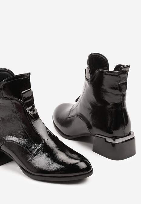 Czarne Lakierowane Botki Vices na Słupku z Efektem Cracked Nuneffa