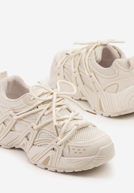 Beżowe Sneakersy na Platformie z Designerskim Sznurowaniem Julieve