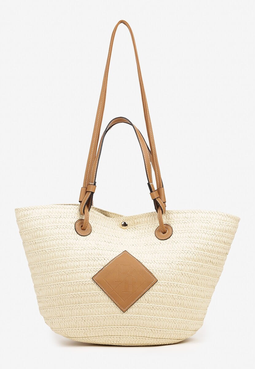 Ciemnobeżowa Pleciona Torebka Typu Shopperka Galmeira