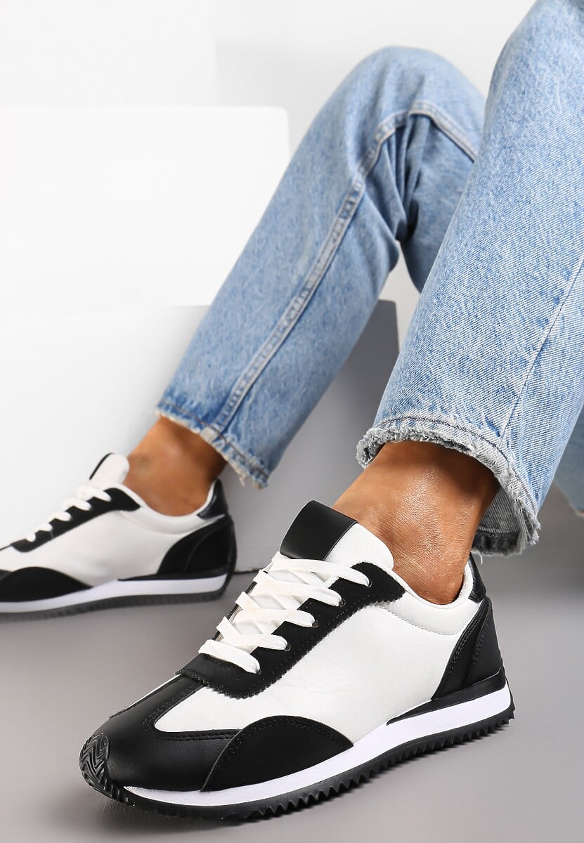 Czarne Sneakersy  z Ozdobnymi Wstawkami Fania