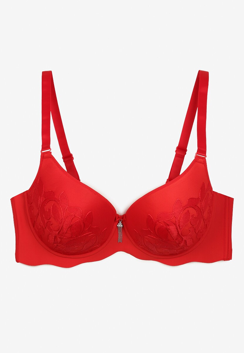 Czerwony  Biustonosz z Miseczkami Full Cup i Koronką Timapel