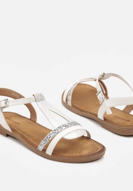 Białe Sandały z Brokatowymi Wstawkami Helvanis