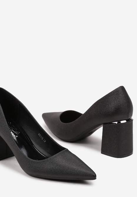 Czarne Czółenka z Noskiem w Szpic na Obcasie Typu Słupek z Brokatem Laoria