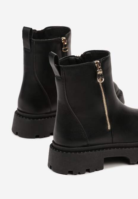 Czarne Płaskie Botki z Suwakiem Tinaferr