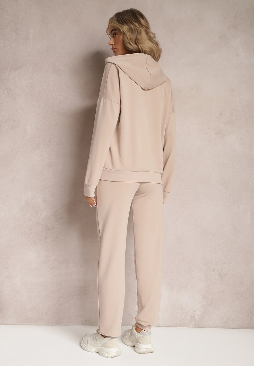 Beżowy Komplet Dresowy z Bawełny Epique