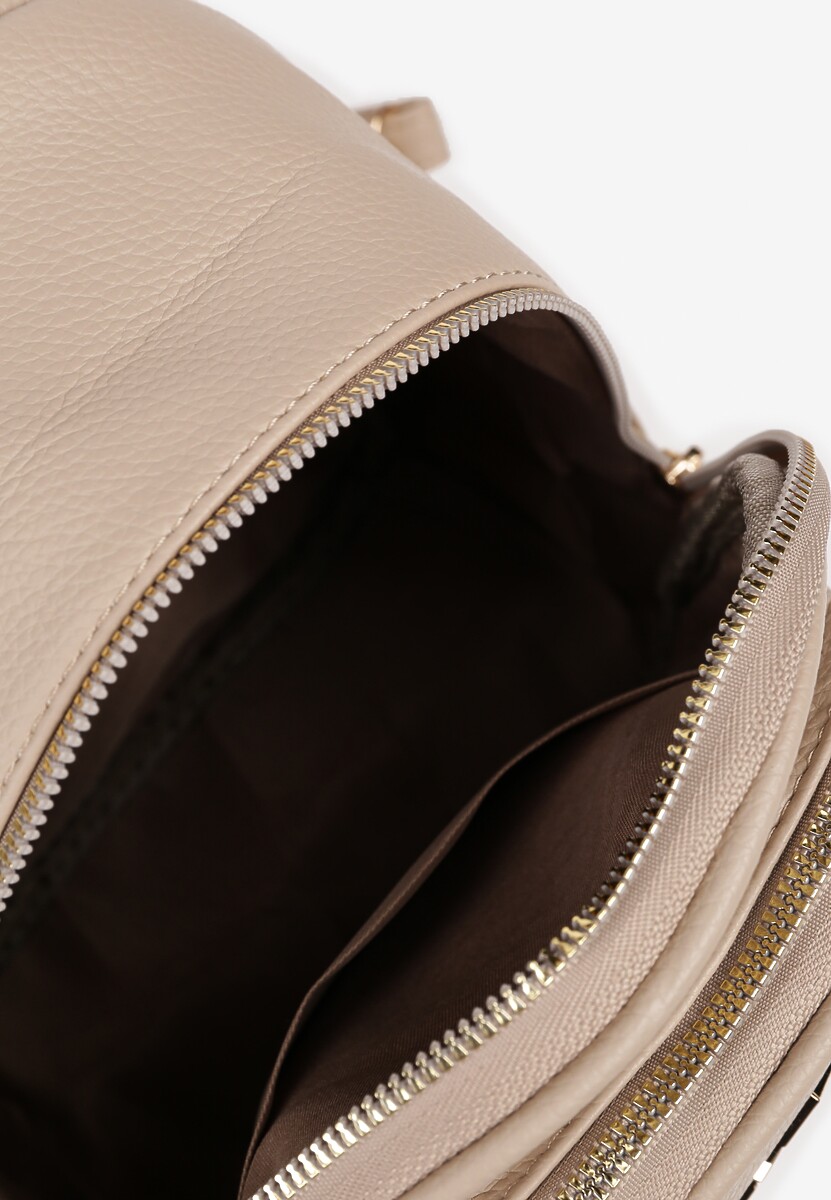 Ciemnobeżowy Trapezowy Plecak Zdobiony Elegancką Aplikacją Nanilia