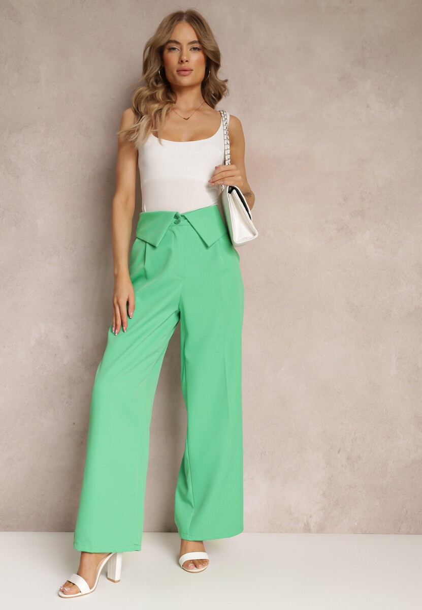 Granatowe Szerokie Spodnie z Wysokim Stanem i Kieszeniami Callista