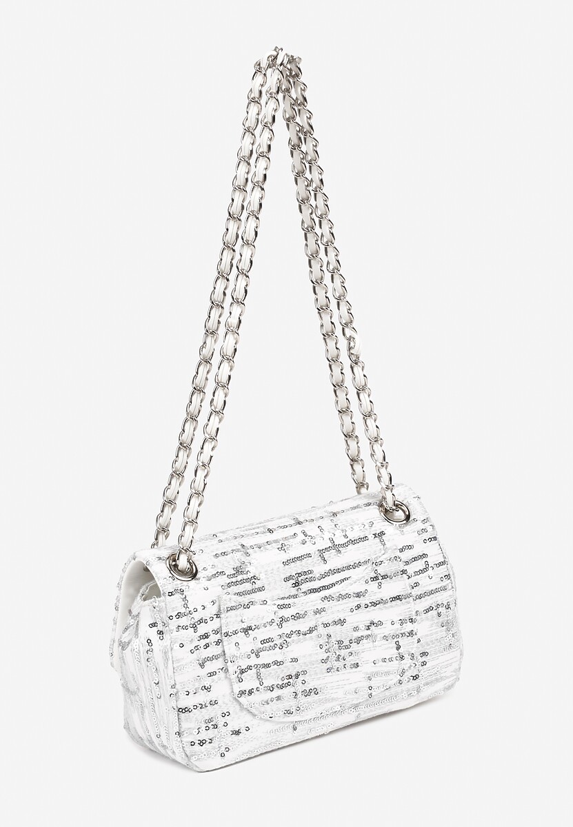 Biała Cekinowa Torebka na Łańcuszku Efanela