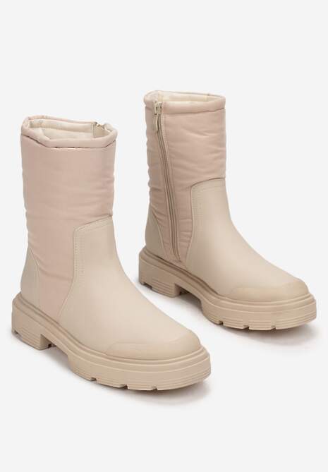 Beżowe Botki Sztyblety z Pikowaną Cholewką Fote