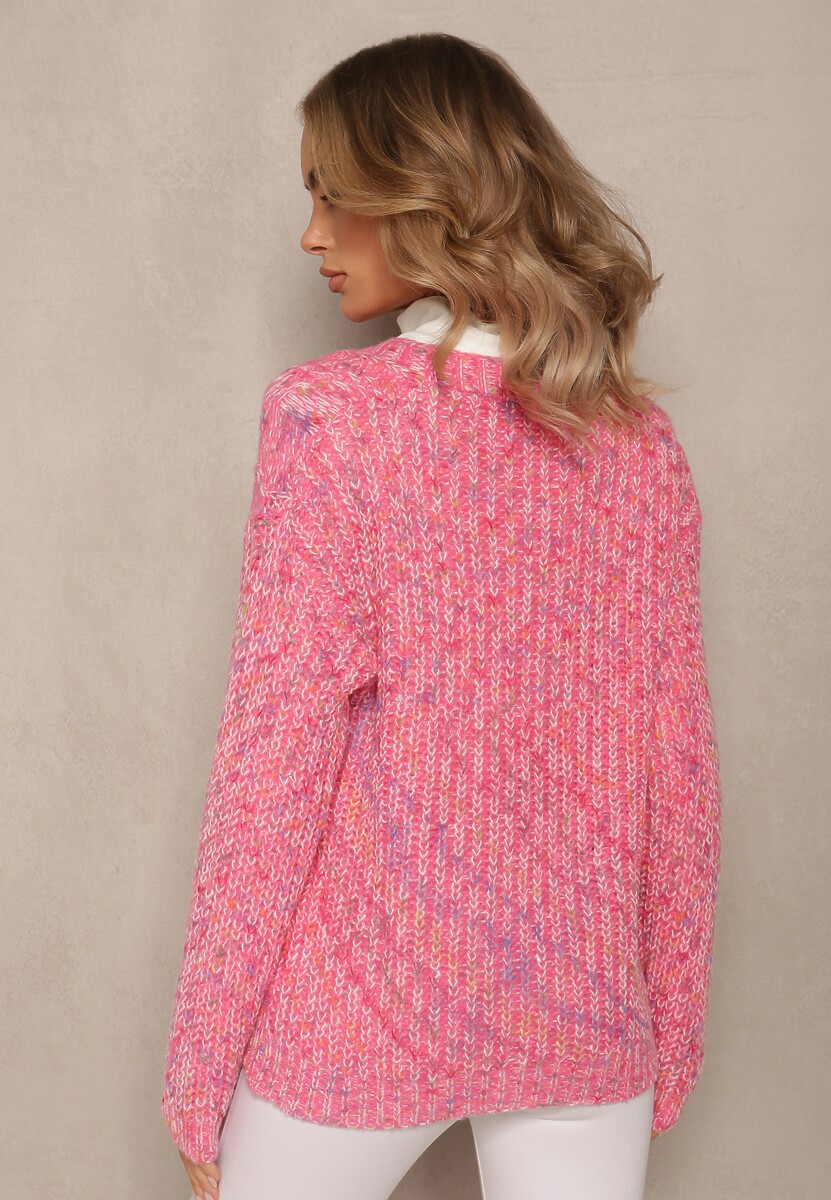 Różowy Kardigan Zapinany na Guziki ze Ściągaczami Annanes