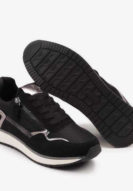 Czarne Sneakersy Ozdobione Suwakiem i Metalicznymi Wstawkami Alua