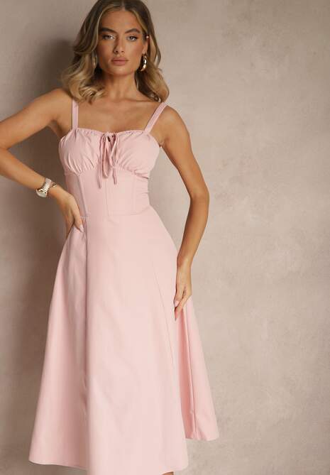 Różowa Koktajlowa Sukienka Gorsetowa Vices z Rozkloszowanym Dołem Kolinnea