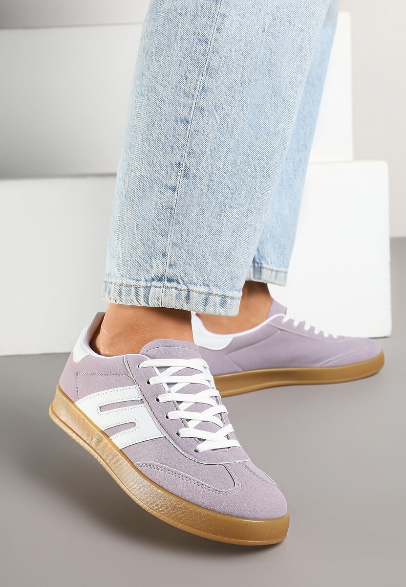 Jasnofioletowe Sneakersy Kultowe Tenisówki Zdobione Przeszyciami Eveltewia